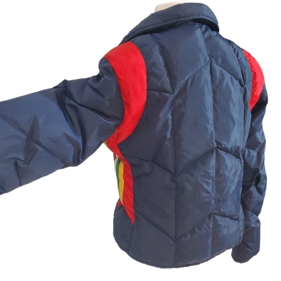 Overseer Blue Rainbow Striped Puffer Ski Coat - Picture 4 of 11